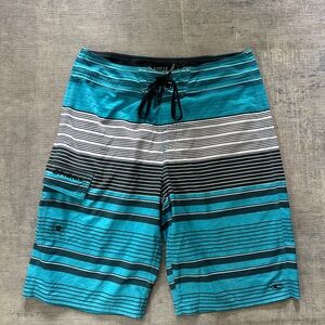 EUC Men's O'Neill Striped Blue and White Board Shorts - 29